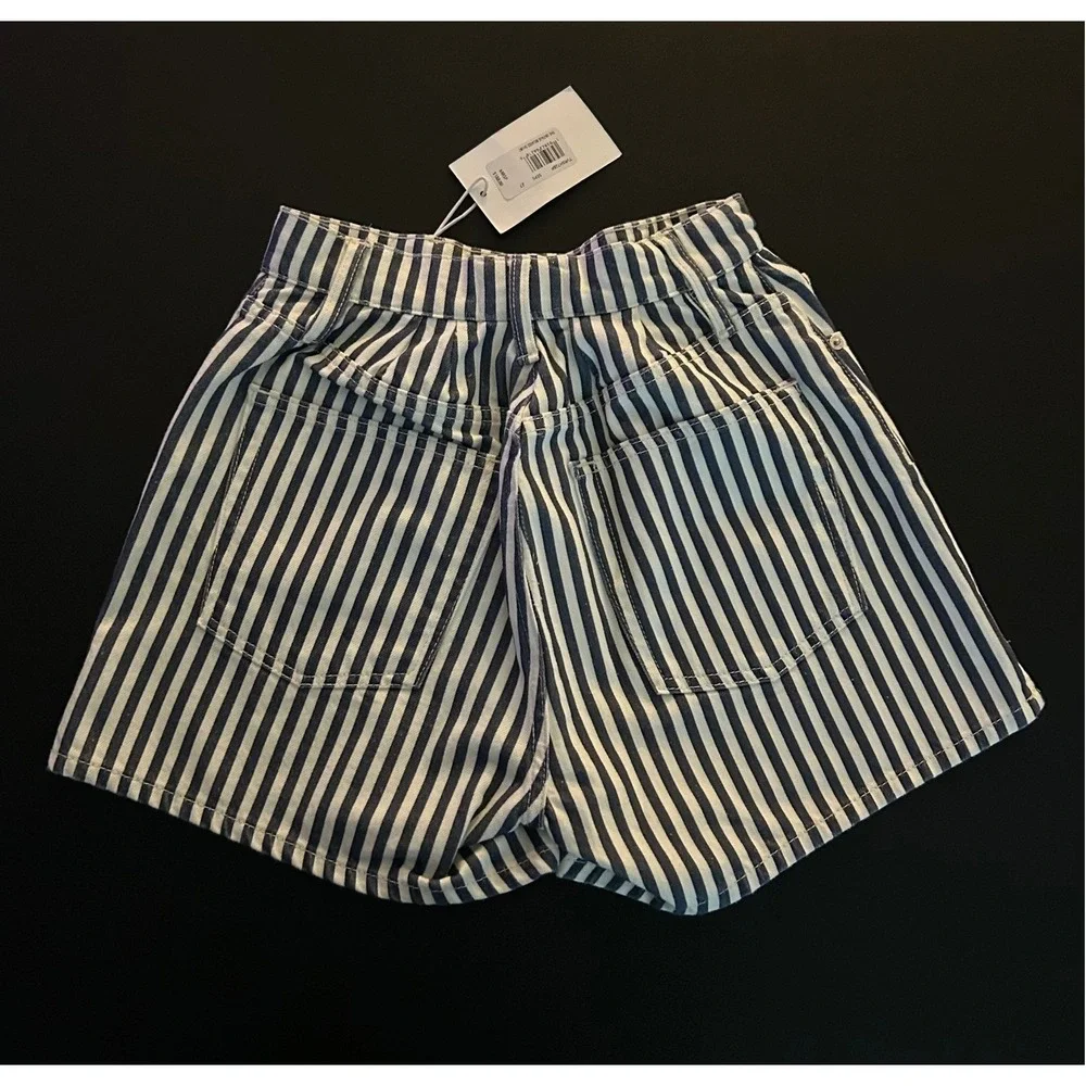 FRAME The Vintage Relaxed Short Seaport Stripe Navy White Denim Size 27 (1219)